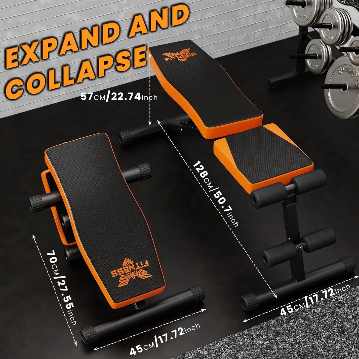 Weight Bench Foldable Adjustable Multifunctional Training Bench Incline Bench for Full Body Workout Max 300 Kg with Pull Cord
